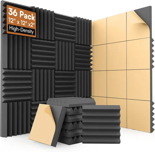 Miniatura 19 de SODOCT - Paquete de 12 paneles acústicos grandes, 47.2 x 23.6 x 0.4 pulgadas, paneles a prueba de sonido para paredes, paneles de absorción de Negro