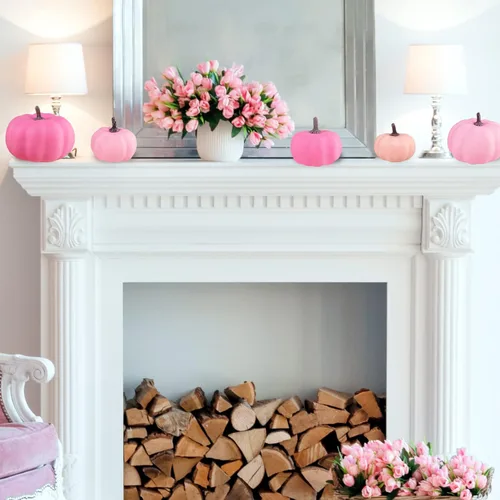Miniatura 5 de 12 calabazas artificiales de otoño pequeñas, calabazas artificiales de color rosa sintético, calabazas decorativas de espuma para regalos, bodas