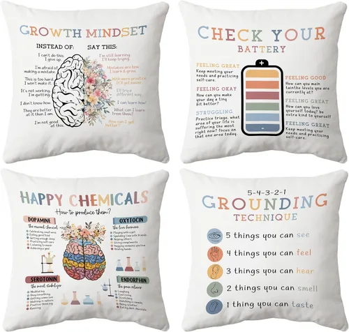 Miniatura 7 de huester Book Floral Mental Health Pillow Cover 18x18, Positive Affirmations Awareness Motivational Decorative Throw Pillow Cover Pillowcases for