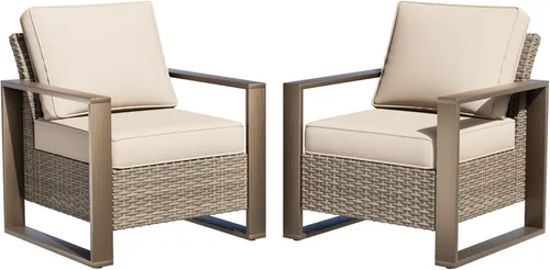 Miniatura 16 de Sofá de Mimbre Metálico para Patio de 75", Sofá Sillón de Ratán para Exteriores de 3 Asientos para Todo Tipo de Clima con Cojines Premium y Beige