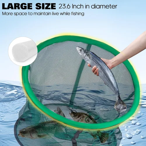Miniatura 4 de QualyQualy Floating Fish Basket 41/73 Gallons Extra Large for Live Caught, Fully Foldable Fishing Net Holder for Bait Live Well Collapsible Mesh