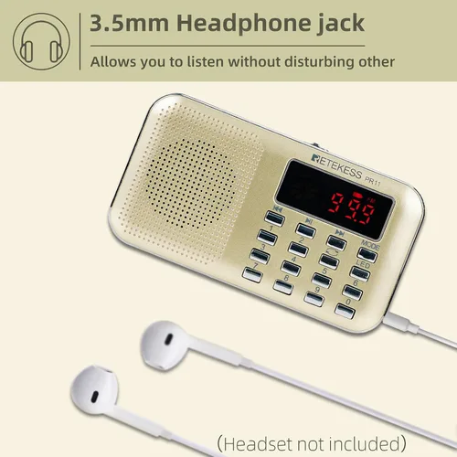 Miniatura 5 de Retekess Radio digital V115 AM FM, radios portátiles de onda corta, Retekess PR11 AM FM Radio portátil, radios transistores recargables compatibles