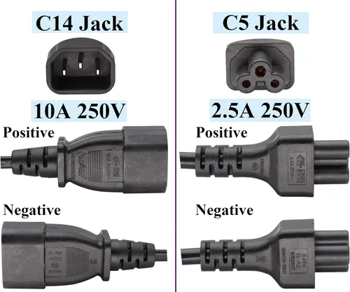 Miniatura 6 de Paquete de 2 cables de CA C14 a C5, 10A 125V IEC adaptador de corriente macho a hembra de 3 polos, convertidor de CA C5 a C14 para convertidor