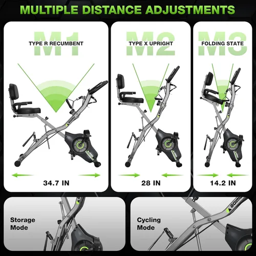 Miniatura 5 de Bicicleta de Ejercicio, Bicicleta Estática Plegable 5 en 1 para Personas Mayores, Resistencia Magnética Ajustable de 16 Niveles, Bicicleta de Gris