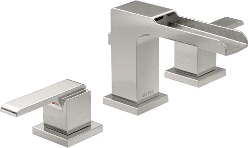 Delta Grifo de baño Ara Cromo de grifo de baño, grifo de baño de 3 agujeros, grifo de cascada, montaje de drenaje de metal, cromo 3568LF-MPU
