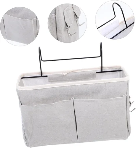 Miniatura 6 de Práctica cesta de almacenamiento colgante para mesita de noche, multiusos, bolsillos para dormitorio, litera, loft, dormitorio universitario, rieles