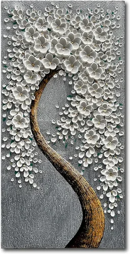 Miniatura 20 de Epicler art Pintura al óleo decorativa de flores 3D moradas pintadas a mano, arte de pared decorativo de pared de flores, arte moderno, sala