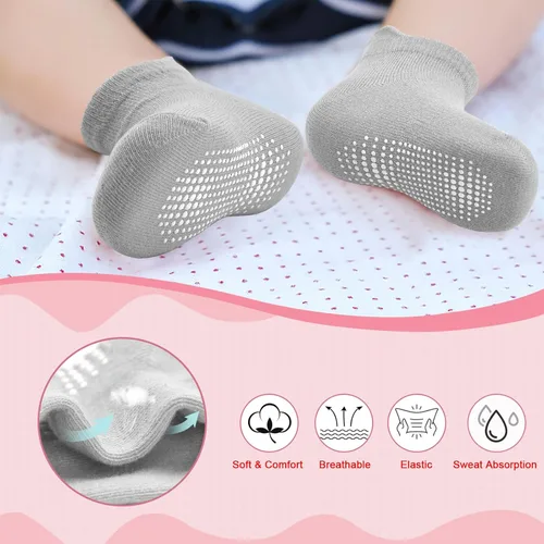 Miniatura 4 de Calcetines antideslizantes con agarre para bebés, niñas y niños, calcetines tobilleros para niños de 6 meses a 7 años, 12 pares