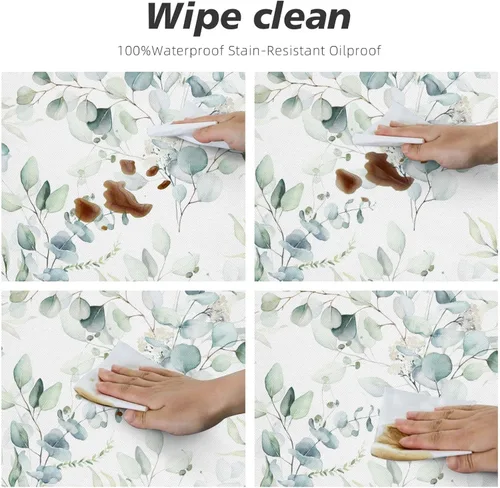 Miniatura 6 de Mantel elástico redondo con borde de hojas verdes salvia, ajustable para mesa de 40 a 44 pulgadas de diámetro