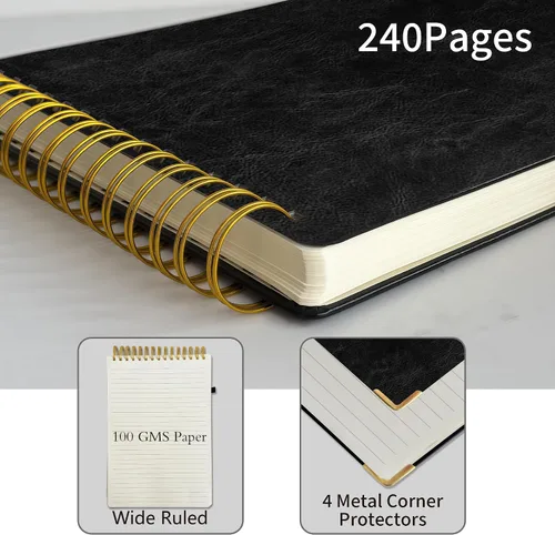 Miniatura 3 de Top - Cuaderno de espiral de 8.5 x 11 pulgadas, tamaño A4, de tapa dura, encuadernado en la parte superior, 240 páginas, papel rayado grueso de 3.53