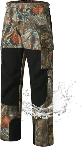 BASSDASH Pantalones de caza con aislamiento de empalme, resistentes al agua, camuflados, tácticos, reforzados, resistentes al viento