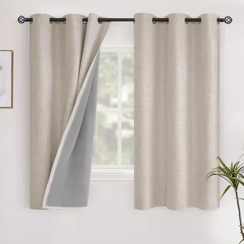 Miniatura 129 de YoungsTex - Cortinas opacas de lino para dormitorio, oscurecimiento de la habitación, cortinas con textura de lino, paneles con aislamiento térmico