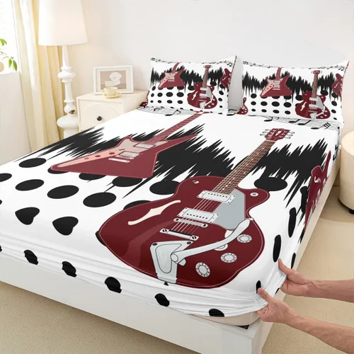 Miniatura 26 de Castle Fairy Juego de sábanas de botas de vaquero, tamaño individual, juego de ropa de cama de guitarra musical bohemia de 3 piezas para niños