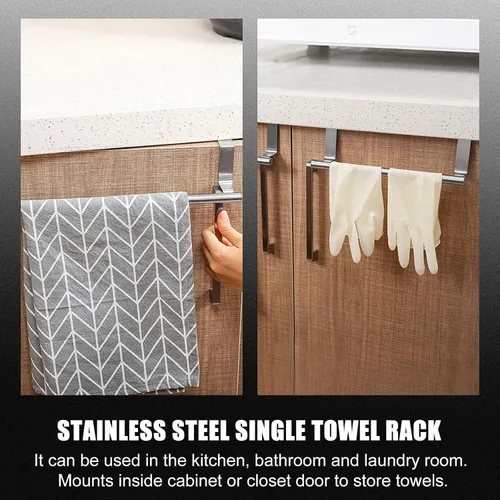 Miniatura 2 de Toallero de acero inoxidable para colocar sobre la puerta, 2 piezas, soporte para toallas de baño, utensilios de cocina y más, resistente al óxido