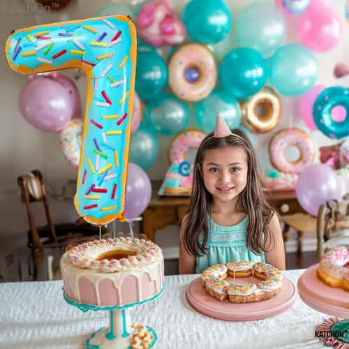 Miniatura 4 de KatchOn, Globo gigante con forma de dona número 7 – 40 pulgadas Globo de cumpleaños 7 para decoraciones de fiesta Globo 7 Globos de dona