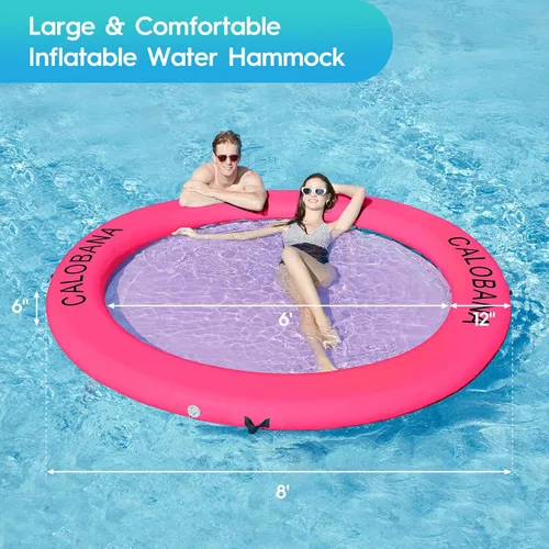 Miniatura 7 de CALOBANA Hamaca de agua inflable redonda flotante, flota lago isla balsa plataforma de muelle inflable para adultos, piscina, río, fiesta