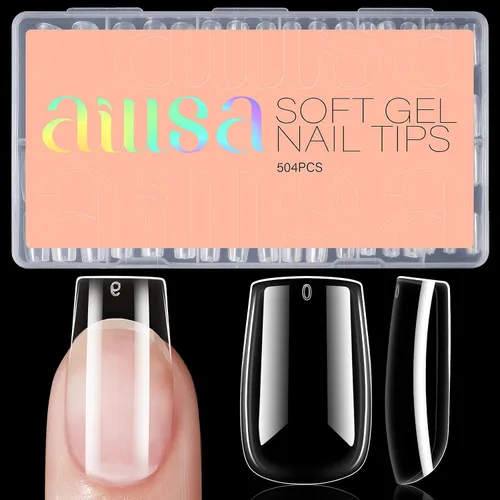 Miniatura 9 de AILLSA Puntas de uñas medianas de almendra, uñas de gel suave transparente, puntas de uñas preformadas de cobertura completa, puntas de uñas