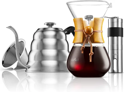 Juego de cafetera vertida, el kit incluye hervidor de cuello de cisne de 40 onzas con termómetro, molinillo de café y cafetera de goteo de café de