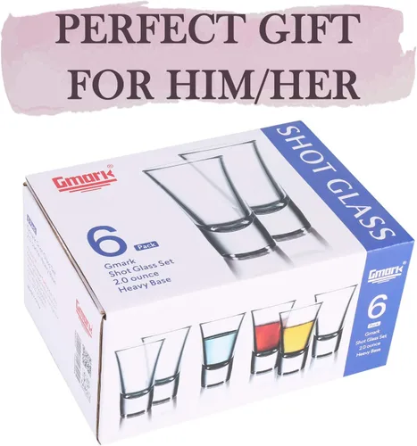 Miniatura 2 de Gmark Juego de vasos para shots de 2 oz con base pesada, vasos de whisky - Juego de 6 piezas, ideal para degustación de vinos, tiradores, vertedor