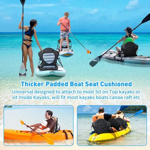 Miniatura 6 de Asiento de kayak acolchado de lujo para barco de pesca, asiento de canoa sentado en la parte superior, cómodo soporte de respaldo universal