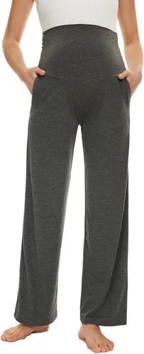 Miniatura 2 de Ecavus Pantalones de maternidad anchos y rectos para mujer, versátiles, cómodos, palazzo, elásticos, con bolsillos