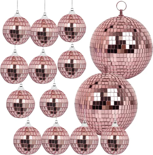 Miniatura 7 de Paquete de 14 bolas de espejo, adornos de bola de disco colgantes para DJ, escenario, club, boda, vacaciones, decoración de fiesta, hogar, 6