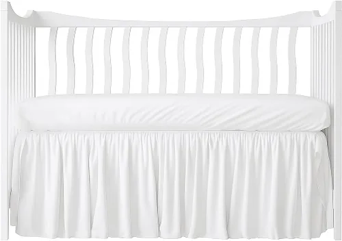 Miniatura 11 de Tamaño matrimonial, color blanco liso, falda de cama con volantes con esquinas divididas, falda de cama de 15 pulgadas, 100% algodón poli, 400