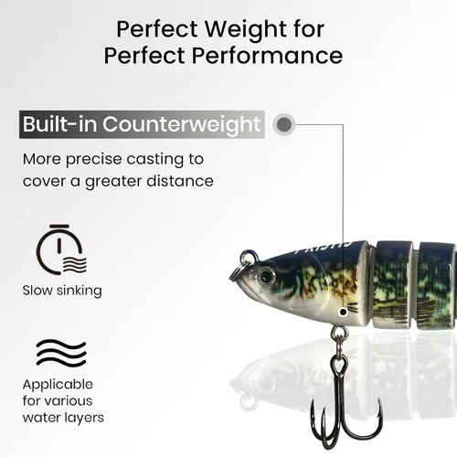 Miniatura 5 de Pristis Lifelike Fishing Plugs for Bass Muskie Walleye, Slow Sinking Swimbaits for Saltwater Freshwater, Shallow Deep Diving Crank Hard Baits Lure