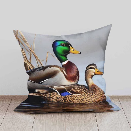 Miniatura 6 de Juego de 2 almohadas decorativas cuadradas con diseño de pato y pato verde para nadar en el lago para sofá y cama, para mujeres, hombres, niños