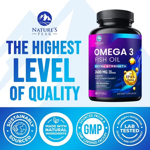 Miniatura 4 de Suplementos de aceite de pescado Omega 3 – 2400 mg de aceite de pescado por porción – Omega-3 de triple fuerza con ácidos grasos EPA y DHA – Apoyo