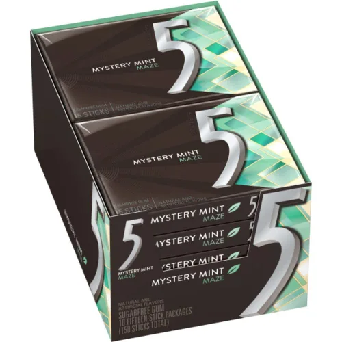 Miniatura 10 de 5 Gum Spearmint Rain - Goma de mascar sin azúcar a granel, caja de 15 barras (paquete de 10)