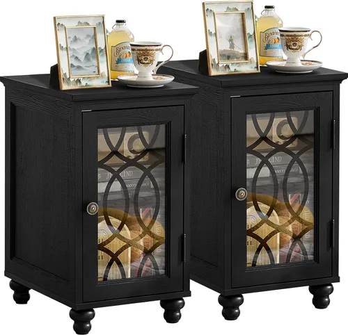 Miniatura 21 de Joaxswe Mesa auxiliar estrecha con puerta de cristal, mesita de noche de 18 x 14 pulgadas con estante ajustable, organizador de gabinete
