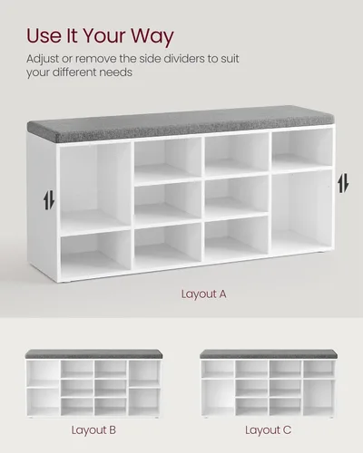 Miniatura 3 de VASAGLE CUSTOS Collection - Banco de zapatos, banco de almacenamiento con asiento acolchado, banco de entrada con 12 compartimentos, para Blanco +