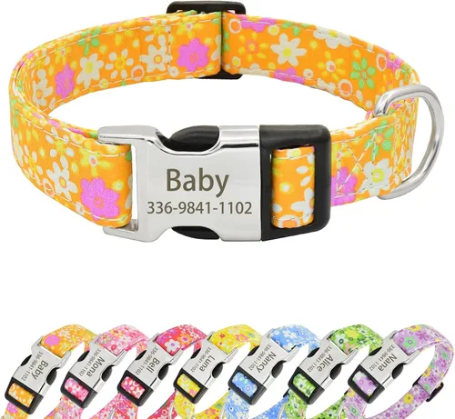 Miniatura 9 de Collares de perro florales personalizados con nombre, collares suaves personalizados con hebilla grabada para perros pequeños, medianos y grandes