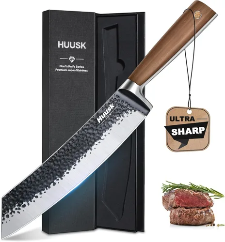 Miniatura 8 de Huusk Regalos de parrilla para hombres, cuchillo de carnicero forjado a mano de alto carbono japonés vikingo tallado cuchillos para rebanar barbacoa