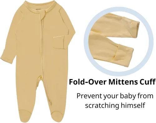 Miniatura 9 de Pijama de rayón de bambú con pies para bebé, de una pieza, manga larga, con cremallera de 2 vías, para niños y niñas