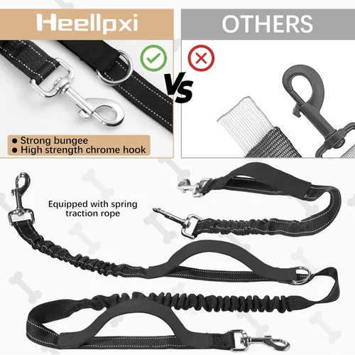 Miniatura 4 de Correa para perro con cinturón, costuras reflectantes, asas dobles, diseño retráctil elástico, perfecto para correr, negro, adecuado para perros