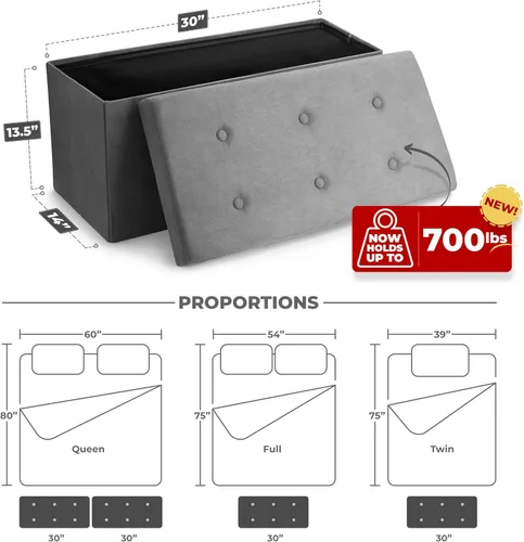 Miniatura 3 de Sorbus – Banco otomano plegable, De Almacenamiento Con Tapa – perfecto para juguetes y zapatos, Otomano, asiento, reposapiés, color contemporáneo