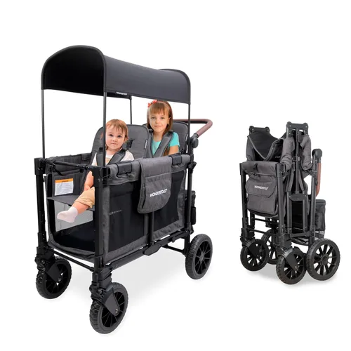 Miniatura 9 de WONDERFOLD W2 Luxe Cochecito Vagón (2 Asientos) - Cochecito Vagón Plegable con Asientos con Hebilla Magnética, Arneses de 5 Puntos y Toldo Solar
