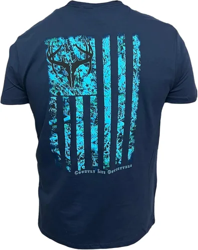 Miniatura 4 de Country Life Outfitters Camiseta de manga corta para hombre con bandera americana de camuflaje azul Negro