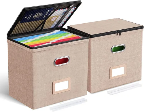 Miniatura 32 de Oterri Paquete de 2 cajas organizadoras de archivos con tapas, caja de archivos con bolsillos de malla, caja organizadora de documentos para Verde