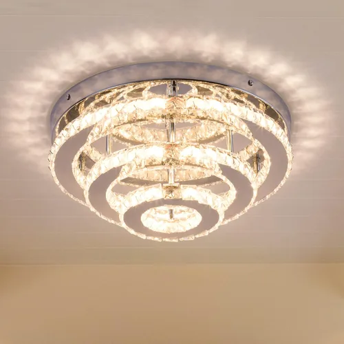 Miniatura 10 de Lámpara de Araña Empotrada LED de Cristal de 13.8 Pulgadas, Lámpara de Techo de 3 Niveles de Cristal para Dormitorios, Comedor, Sala de Estar, 3