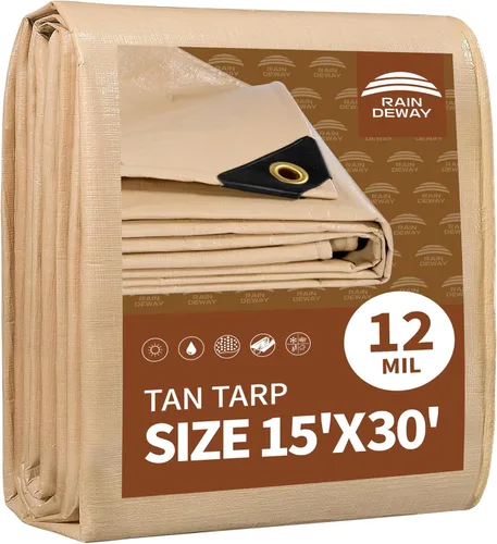 Miniatura 61 de RAINDEWAY Lona blanca resistente de 12 mil de 15 x 20 pies, resistente a los rayos UV, impermeable, resistente a la intemperie, con ojales de metal