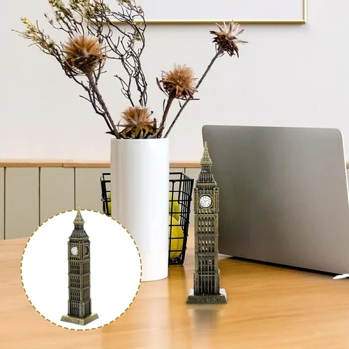Miniatura 6 de Beavorty Big Ben Modelo Londres - Adorno de construcción de 7.08 pulgadas, escultura arquitectónica de metal para el hogar, boda, reunión familiar