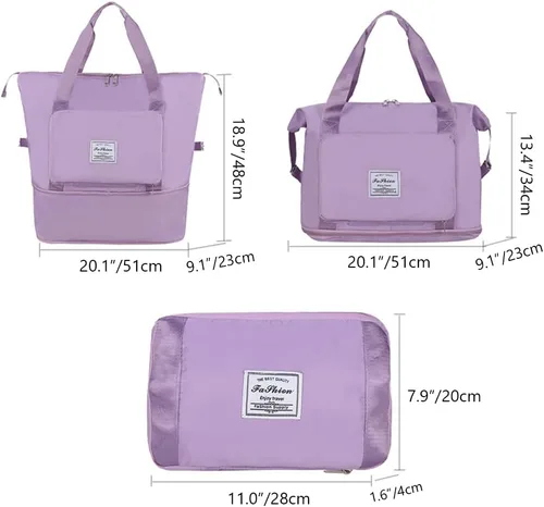Miniatura 7 de Bolsa de viaje plegable de gran capacidad, seca y húmeda, separada, plegable, bolsa de gimnasio, bolsa de viaje de moda, espacio expandible