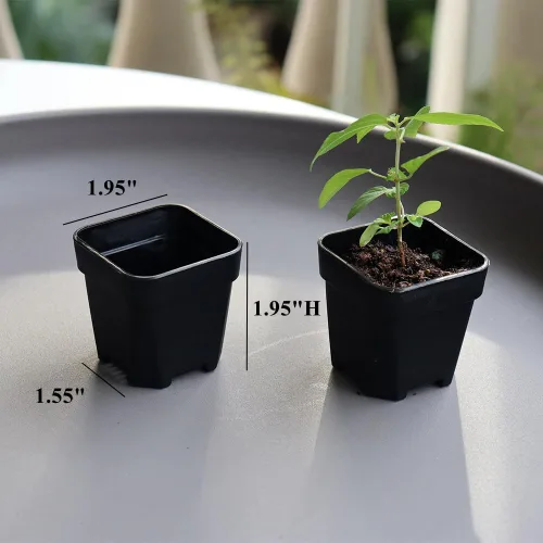 Miniatura 4 de Paquete de 200 macetas cuadradas de plástico negro de 1.95 pulgadas para vivero y plántulas, mini maceta de trasplante con orificio de drenaje
