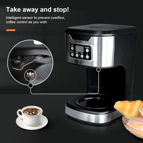 Miniatura 5 de Cafetera programable de 12 tazas, máquina de café de preparación y goteo, totalmente automática, ajuste de 1-4 tazas, de acero inoxidable, función