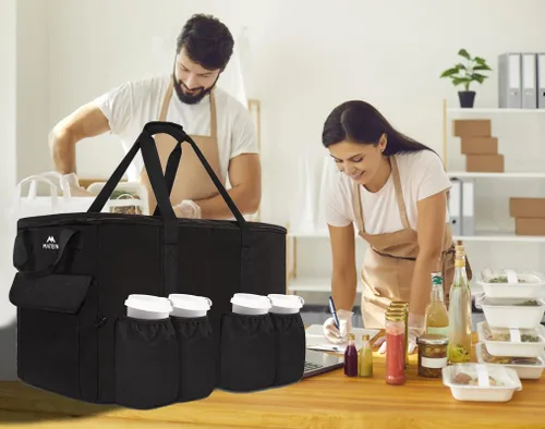 Miniatura 9 de MATEIN Bolsa aislante para entrega de alimentos, bolsa térmica XXXL para alimentos fríos y calientes, resistente al agua, plegable, para transporte