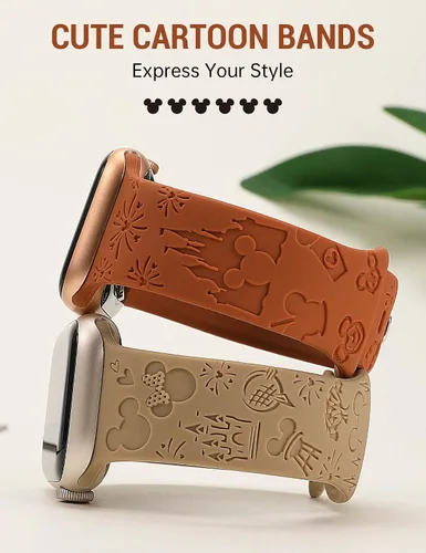 Miniatura 2 de 2 paquetes de correas grabadas con dibujos animados compatibles con Apple Watch de 38/40/41/42/44/45/46/49 mm, correa de silicona suave y linda