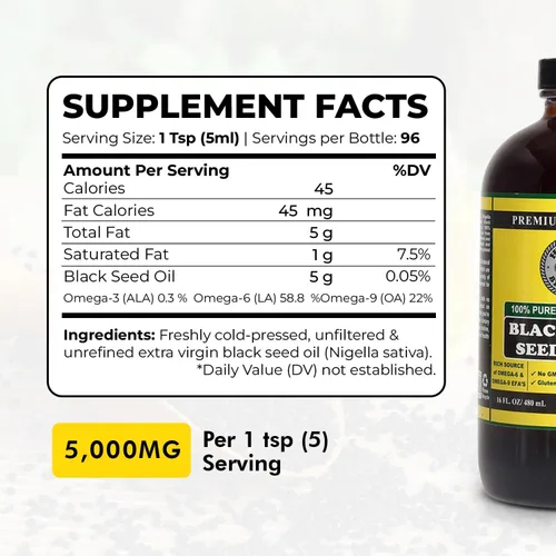 Miniatura 7 de Aceite de semilla negra pura – 100% puro Nigella sativa – prensado en frío – vegano – sin OMG – 16 oz – en botella de vidrio – Herbal by Nature
